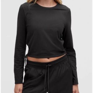 Lululemon Cinched Cut-Outs Cotton Long-Sleeve Shirt XS Black Like New
